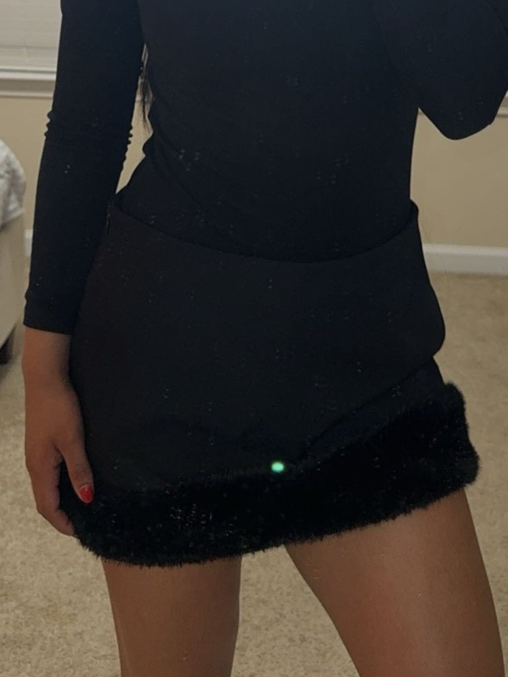 FashionNova Black Fur Trim Mini Skirt